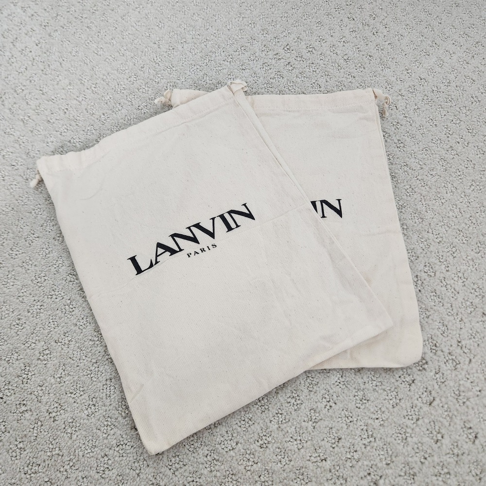 Lanvin Paris Cream Cotton Canvas Drawstring Dust Bags 10.5 × 13.5 inch Set of 2
